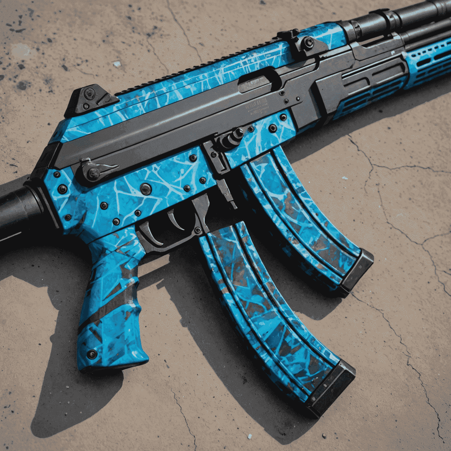 A close-up of a Case Hardened AK-47 skin with a vibrant blue pattern, showcasing the rarity and beauty of blue gem patterns in CS2 skins
