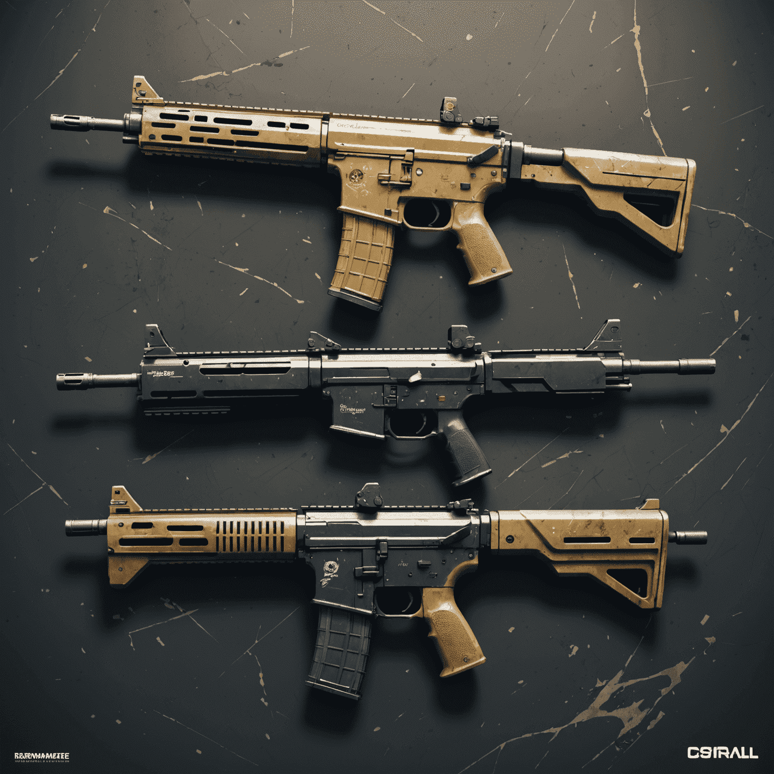A comparison of two identical CS2 skins side by side, one with a very low float value (Factory New) and one with a very high float value (Battle-Scarred), highlighting the visual differences